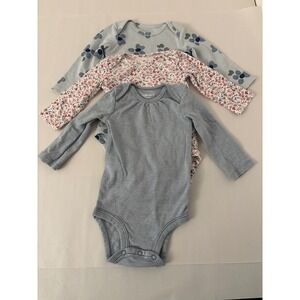 Carters Bodysuits Baby Girl 6Mo Blue Pink Excellent Lot‎ of 3 Floral Striped L/S